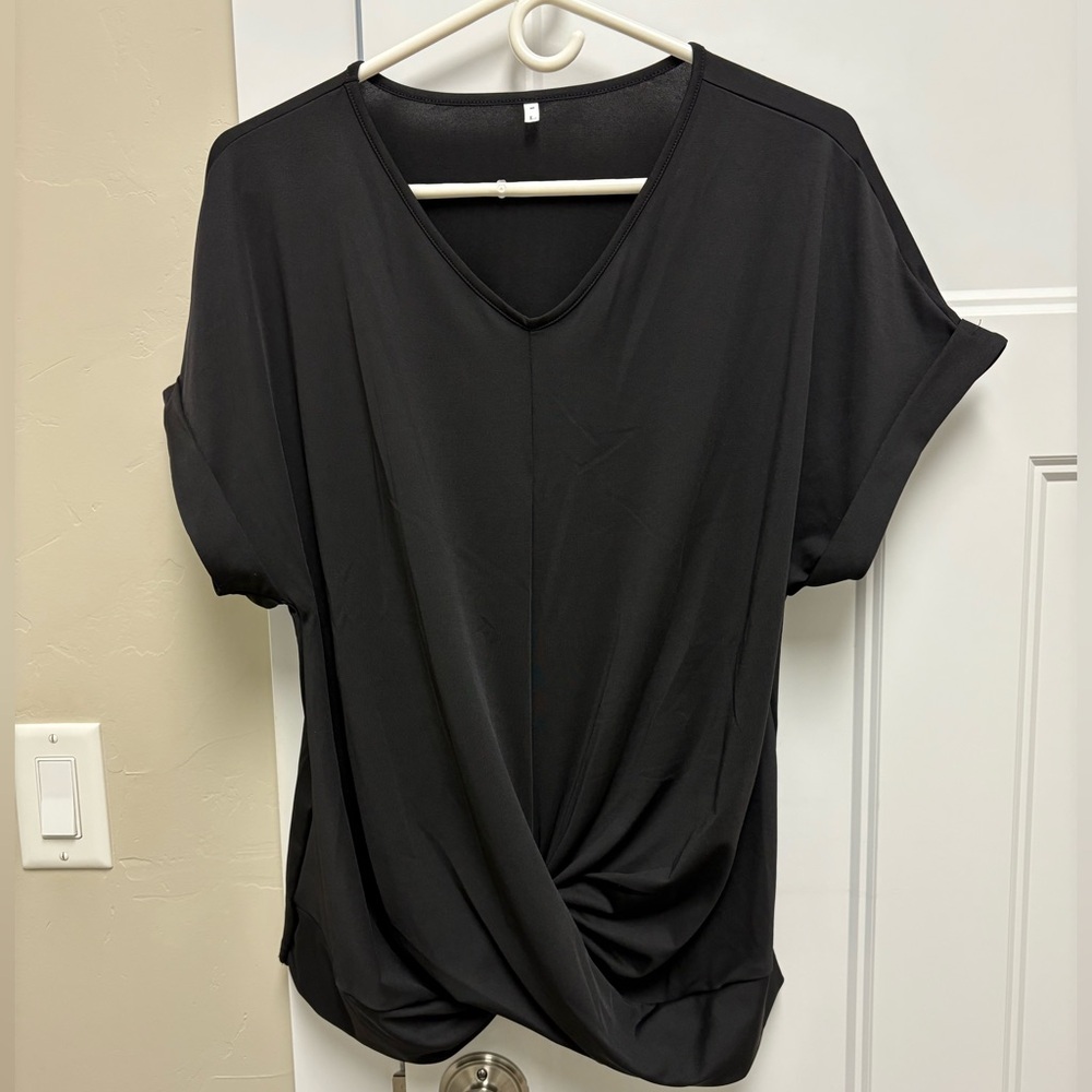 Black V-Neck Twist Front Top